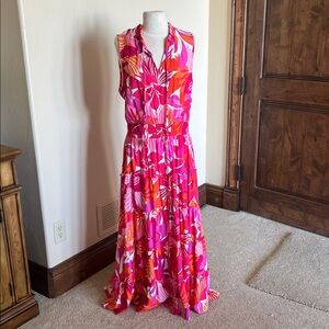 Sleeveless Pink Floral Maxi Dress